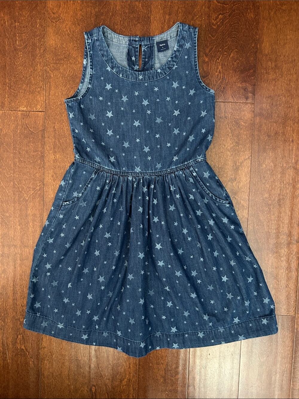 Gap Kids Star-Print Blue Denim Dress, Great 4th of July Summer Dress, Size Lg